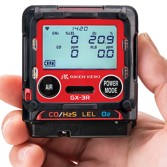 Personal Gas Detection – Multi Gas – Confined Space Monitors – GX-3R Smallest four gas monitor in hand