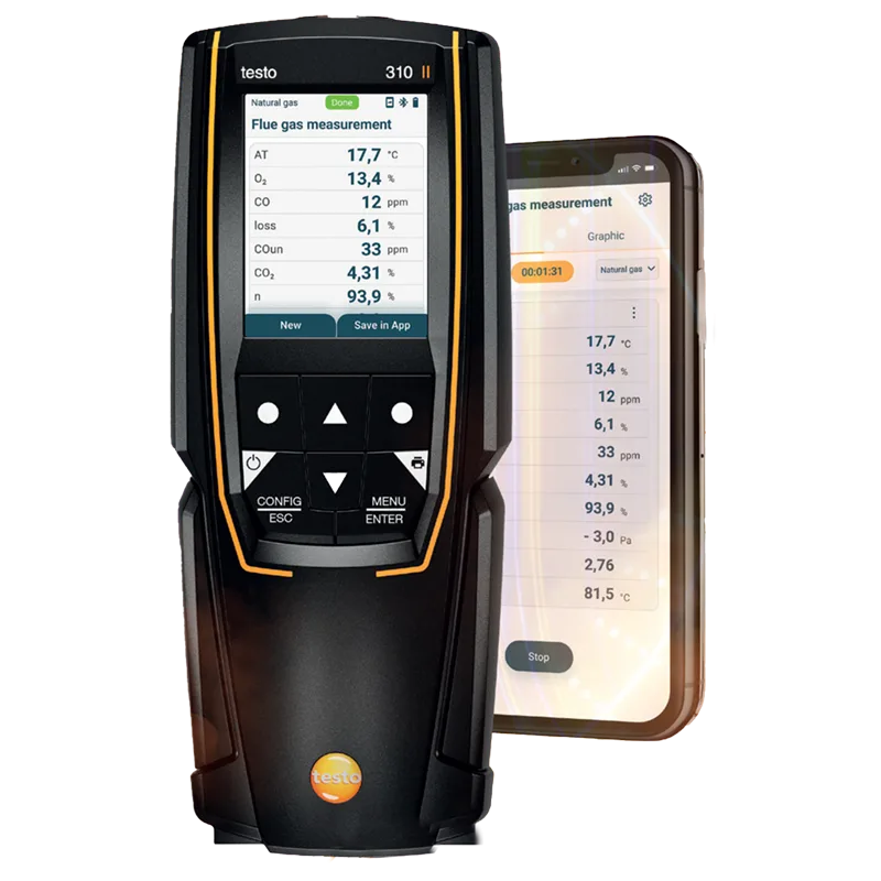 Testo 310 II Flue Gas Analyser with smart phone app