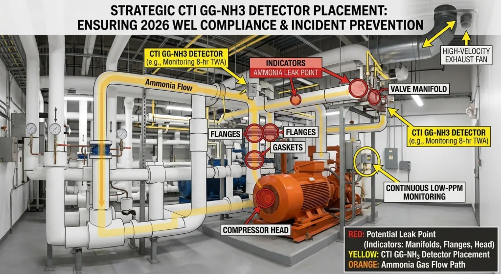 CTI GG-NH3 Ammonia Gas Detector Placement Diagram